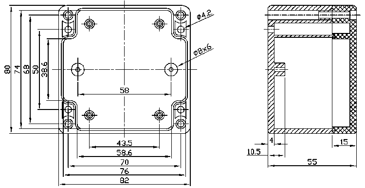 Figure 2 Sealed Polycarbonate Enclosures 82 x 80 x 55mm details