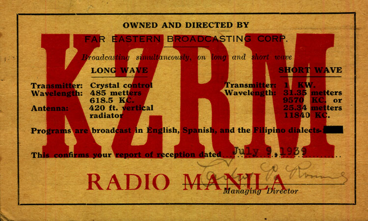 Radio Manila KZRM, 9 July 1939