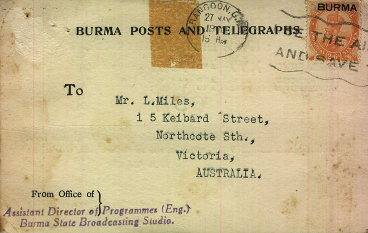 XYZ & XZZ - Burma State Broadcasting Service, 27 May, 1940