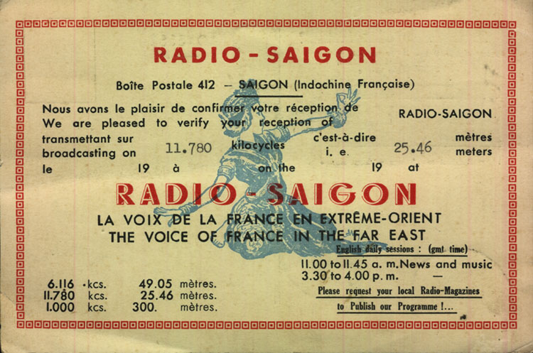 Radio - Sagon 11.780MHz, 19 December 1939